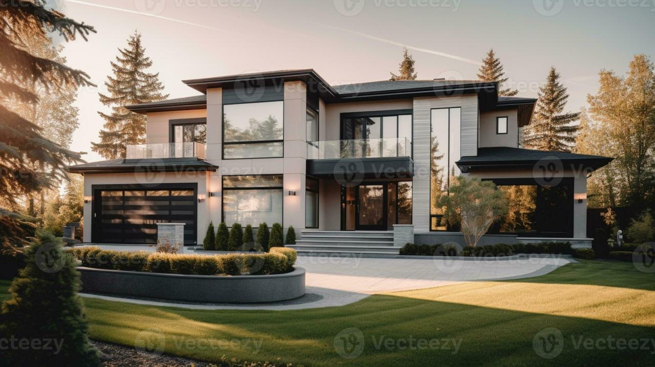 AI Generative Exterior of modern luxury house with garden and beautiful ... Luxury Private Islands